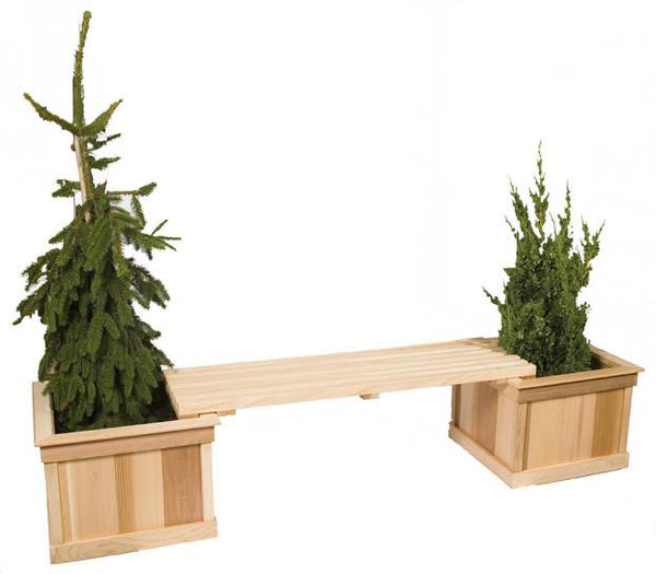 Two Medium Cedar Planters With 4' Bench