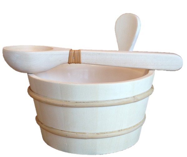 Wooden Water Bucket & Ladle Set with Liner